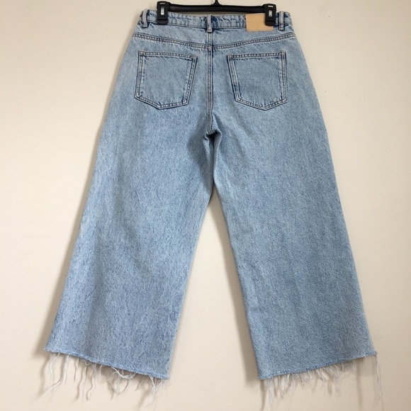 Only High Rise Light Blue Denim Raw Hem Wide Leg Cropped Jeans - Picture 2 of 16